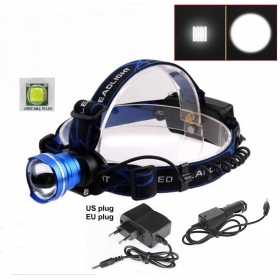 AloneFire HP87 Cree XM-L T6 LED multi-function Zoom Headlamp Headlight With AC charger/car charger -black