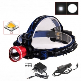 AloneFire HP87 Cree XM-L2 LED Zoom led Headlight Headlamp With AC charger/car charger -Red