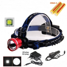 AloneFire HP87 Cree XM-L T6 LED Zoom Head light Head lamp With 2 x18650 rechargeable battery/AC charger/car charger -black