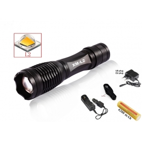 UltraFire E007 CREE XM-L2 LED 2200Lumens Zoom Flashlight Torch with 1x18650 Battery+AC Charger+Car charger+holster