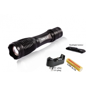 UltraFire E007 CREE XM-L2 LED 2200Lumens Zoom Flashlight Torch with 1x18650 Battery+multi-function charger+holster