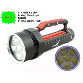 LusteFire DV700 6 X CREE L2 LED 5800LM Strong light flashlight for diving Flashlight