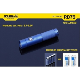 Scubalamp RD75-B 100m diving torch/flashlight/lights/power indicator; waterproof mini body easy carrying CREE XM-L2 LED 750 lumens - Blue