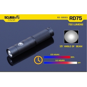 Scubalamp RD75-BK 100m diving torch/flashlight/lights/power indicator; waterproof mini body easy carrying CREE XM-L2 LED 750 lumens - black