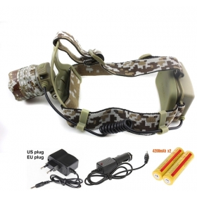 NEW! AloneFire HP07 Camouflage Headlight Cree XM-L T6 LED 2000LM led Headlamp light with 2 x18650 rechargeable battery/AC charger/car charger