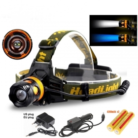 AloneFire HP82 Cree XPE Q5 2 LED Blue white Double light source Zoom led Headlamp Headlight with 2 x18650 rechargeable battery/AC charger/car charger