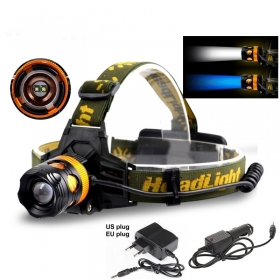 AloneFire HP82 Cree XPE Q5 2 LED Blue white Double light source Zoom led Headlamp Headlight with AC charger/car charger