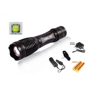 UltraFire E007 CREE XM-L T6 LED 2000Lumens Zoom Flashlight Torch For 3xAAA or 1x18650 battery with 2x18650 Battery+AC Charger+Car charger+holster