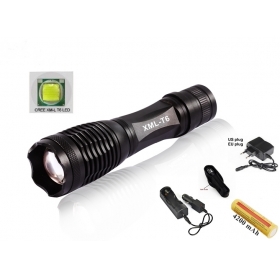UltraFire E007 CREE XM-L T6 LED 2000Lumens Zoom Flashlight Torch with 1x18650 Battery+AC Charger+Car charger+holster