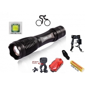 UltraFire E007 CREE XM-L T6 LED 2000Lumens Zoom bicycle bike Cycling light Flashlight Torch with 1x18650 Battery+AC Charger+Car charger+holster+clip+Tail lights