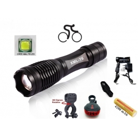UltraFire E007 CREE XM-L T6 LED 2000Lumens Zoom bicycle bike Cycling light Flashlight Torch with 1x18650 Battery+AC Charger+Car charger+holster+clip+Laser Tail lights
