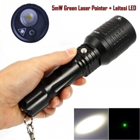 1PC 08-1 5mW Green Laser Pointer + Leitesi LED 3 Mode Magnetic focus LED Flashlight Torch led flashlight torch light