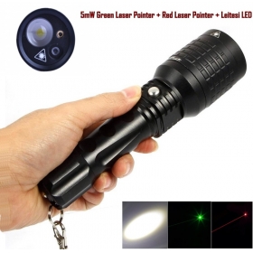 1PC 08-3 5mW Green Laser Pointer + Red Laser Pointer + Leitesi LED 4 Mode Magnetic focus led flashlight torch light