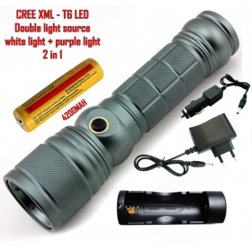 ALONEFIRE 1 Set CREE XML T6 Adjustable zoom Flashlight CREE T6 LED Purple Light Ultraviolet flashlight Amber 1*4200mAh 18650 battery + charger+car charger - X1
