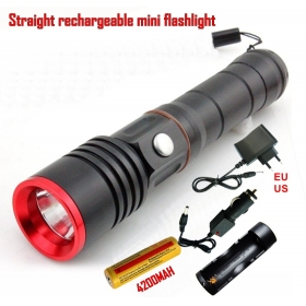 ALONEFIRE 1set Mini rechargeable Flashlight straight CREE XML LED Flashlight Torch Light Waterproof LED Flashlight 1* 4200mah 18650 battery+charger+car charger - F21