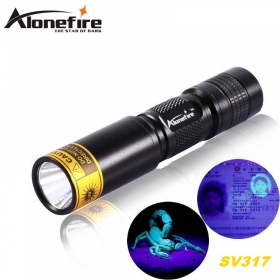 ALONEFIRE SV317 365nm Mini rechargeable UV ultraviolet light detector lamp flashlight For 1 * AA / 14500 battery