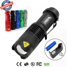 SK68 CREE XPE Q5 LED 3 model Portable Mini ZOOM Flashlight torches Adjustable Focus flash Light Lamp with 14500 battery/charger