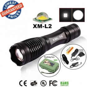 UltraFire E007 CREE XM-L T6 2000Lumens Zoomable Hiking fishing LED Flashlights Torches with 18650 Battery charger/car/holster