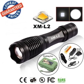 UltraFire E007 CREE XM-L2 2200Lumens Zoomable LED Flashlights Torches lamplight with 18650 Rechargeable Battery/charger/holster