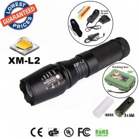 UltraFire E26 CREE XM-L2 2200Lumens Zoomable LED Flashlights Torches lamplights with 18650 rechargeable Battery/charger/holster/box