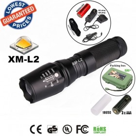 UltraFire E26 CREE XM-L2 led 2200Lumens Zoomable Flashlights Torches lamplights with 26650 Battery rechargeable /charger/holster/box