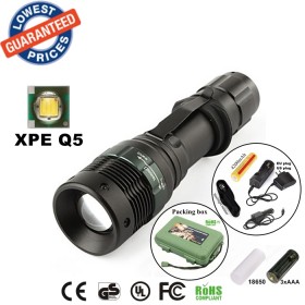 ALONEFIRE E3 CREE XP-E Q5 LED Zoomable CREE Led flashlight with portable flashlight Torches with 18650 Battery charger holster box