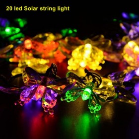 1SET 20 LED Solar Christmas Lights Solar Light String Butterfly Solar Fairy String Lights for Outdoor, Gardens, Homes, Wedding, Christmas Party, Waterproof