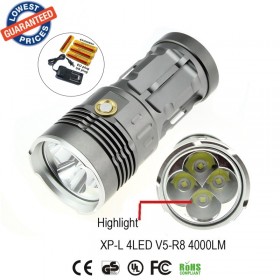 1set AloneFire Super bright torch flashlight V5R8-4 4000Lumens XP-L led flashlight outdoor lighting+18650 battery+charger