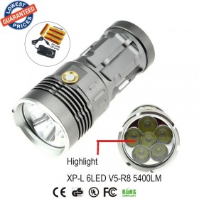 1set AloneFire super bright XP-L V5R8-6 5400LM camping led flashlight torch light with 18650 rechargeable battery+charger
