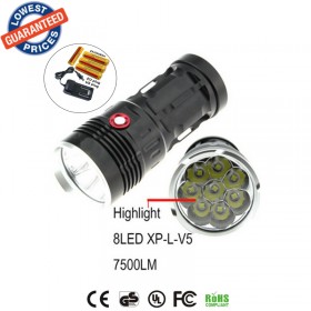 1set AloneFire super bright led flashlight 7500lumens XP-L V5R8-8 led flashlight torch light +18650 battery+charger