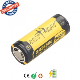 2psc/lot Original SKYRAY SR26650 3.7V 5000mAh Lithium Li-ion Rechargeable Protected led flashlight 26650 battery