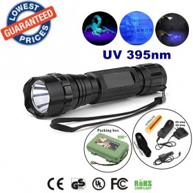 UltraFire 501b 395nm Uv LED Flashlights Ore id Currency Passports Detector UV lamplight torches lamps with 18650 batteries and charger