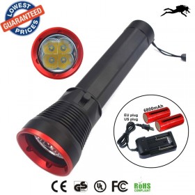 AloneFire DV300 Diving camping hunting equipment Searchlight Lamp 4 * T6 LED Stepless Dimming Diving Flashlight/Torch - Warm light