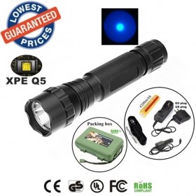 USA EU Hot Classic 501B 1Mode Cree XPE Q5 Blue lights LED fishing lamps Flashlights Torches with 18650 battery charger holster