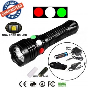 ALONEFIRE RX1-RWG CREE XP-E Q5 LED Red White Green Railway Signal light flashlight torch with charger 18650 Rechargeable battery