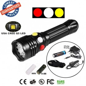 ALONEFIRE RX1-RWY CREE XPE Q5 LED Red White Yellow Railway Signal light flashlight torch with charger 18650 Rechargeable battery