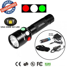 ALONEFIRE RX2-RWG CREE XPE Q5 LED Red White Green Railway Signal lamp flashlight torches with Charger 18650 Rechargeable battery