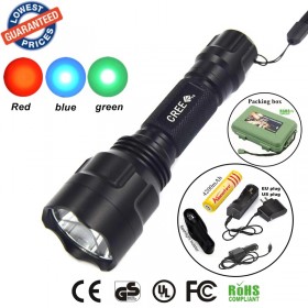 C8 CREE LED Flashlight Blue + Red + Green Light Torch led torch flashlight torch light + 1x18650 Rechargeable battery/car cahrger/holster