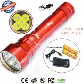 2015 new SY-068 Diver 100m waterproof 5xCREE XML L2led diving flashlight 8000LM torch magnetic switch lanterna with 2x18650 battery+charger