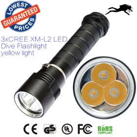 AloneFire DV11 warm light 3 X CREE XML L2 LED Diving Flashlight Torch Waterproof 100m Depth Underwater Diver LED Flash Light yellow light