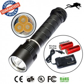 AloneFire DV11 warm light 3 X CREE XML T6 LED Diving Flashlight Torch Waterproof 100m Diver torch Light yellow light+26650 battery+charger