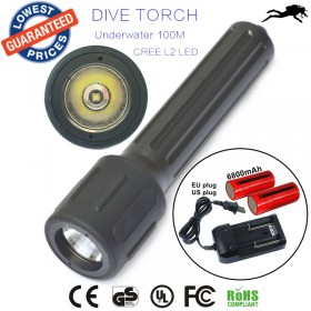 DV12 Underwater Flashlight XM-L2 LED Scuba Diving Flashlight Diver Torch Light 2X26650 Lanterna with Charger