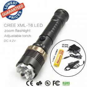 U10 2000 Lumens Zoomable LED Flashlight Torch Waterproof Zoom CREE XML T6 LED Flash Light + 18650 Battery+Charger