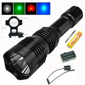 UniqueFire HS-802 Cree green/red/blue light led hunting flashlight torch set with battery+charger+tactical switch+gun mount+battery - Blue light