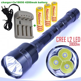 3L2 LED flashlight 3xCREE XM-L2 3800 lumens 3* L2 5 Mode 3 * Cree LED Flashlight Torch Lamp + 3x 18650 battery