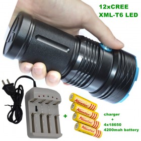 12T6 20000 LM led flashlight portable lamp Outdoor Hunting LED Flashlight strong torch Hard+4*18650 battery+charger