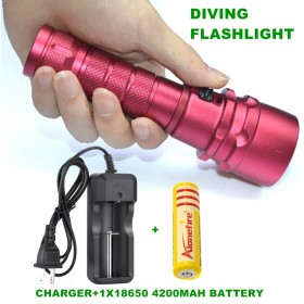 Alonefire DV19 Diving diver Flashlight XML L2 LED Underwater Lamp Waterproof LED Torch Flash Light +18650 Rechargeable battery+charger