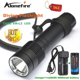 Alonefire DV21 Diving Flashlight Torch XM-L2 LED Underwater diver light Lamp +26650 rechargeable battery white light