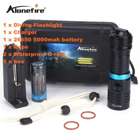 Alonefire DV30 2000 Lumens Cree XM-L2 LED Diving Flashlight Torch 100M Underwater Waterproof Scuba Lantern + 26650 Battery + Charger