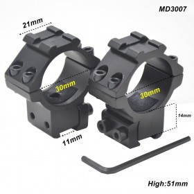 AloneFire 30mm Ring Tactical Laser Sight Flashlight Rifle Scope Mount Adjustable Elevation Windage for 11mm Rail System MD3007 1pair